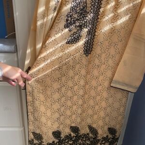 India Boutique Beige and Black Long Sleeve Dress